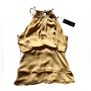 BCBGMAXAZRIA  Gold Layered Halter Top Blouse | Small NWT
